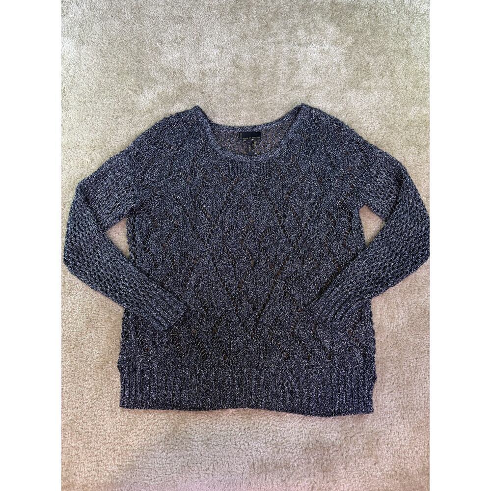 JEANS BY BUFFALO WOMEN'S GRAY LONG SLEEVE CROCHETED SWEATER SZ L D535